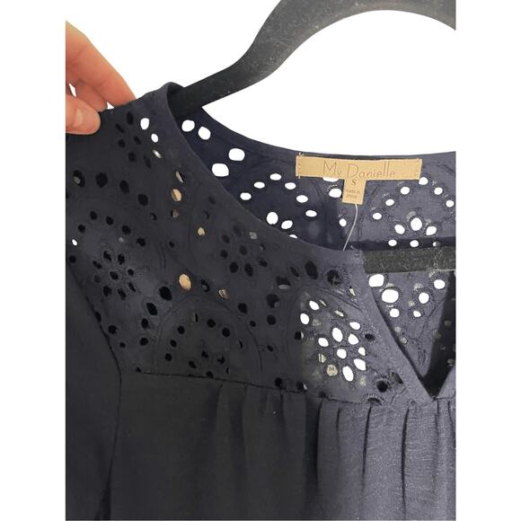 NWT My Danielle SZ Small Navy Crochet Eyelet Western Boho Women's Navy Blouse - Picture 5 of 5